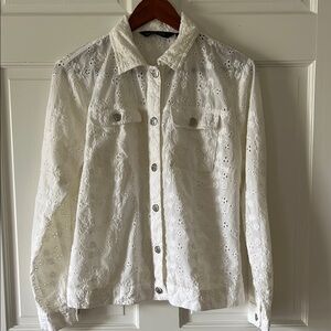 White Eyelet Button-Up Shirt or Lightweight Jacket